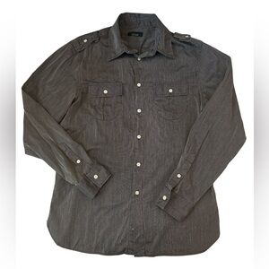 Zara Men’s Button Down Military Style Shirt Pinstripe Size XL 100% Cotton